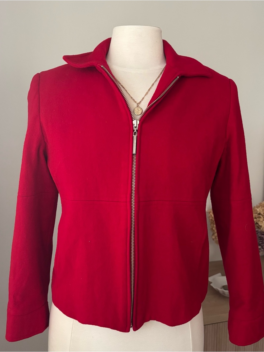 VINTAGE Wool and Cashmere Red Zip Jacket -SIZE 10P